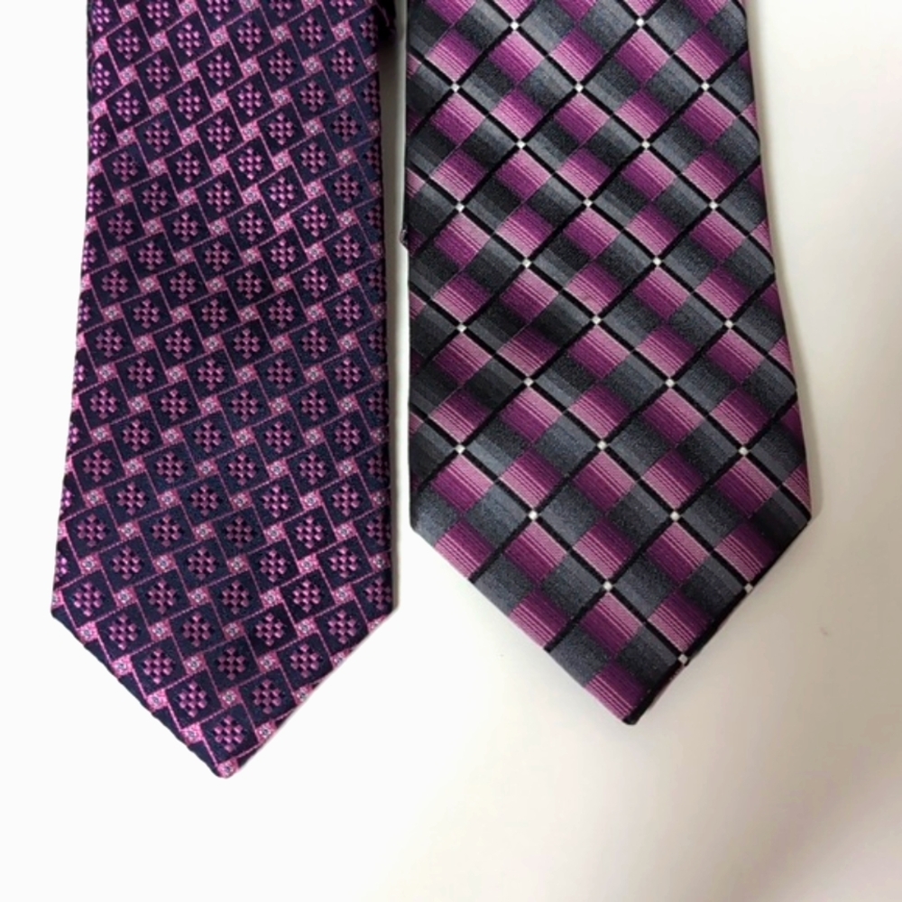 Bundle of 2 Silk Designer Neckties. Purple. Pink. EUC